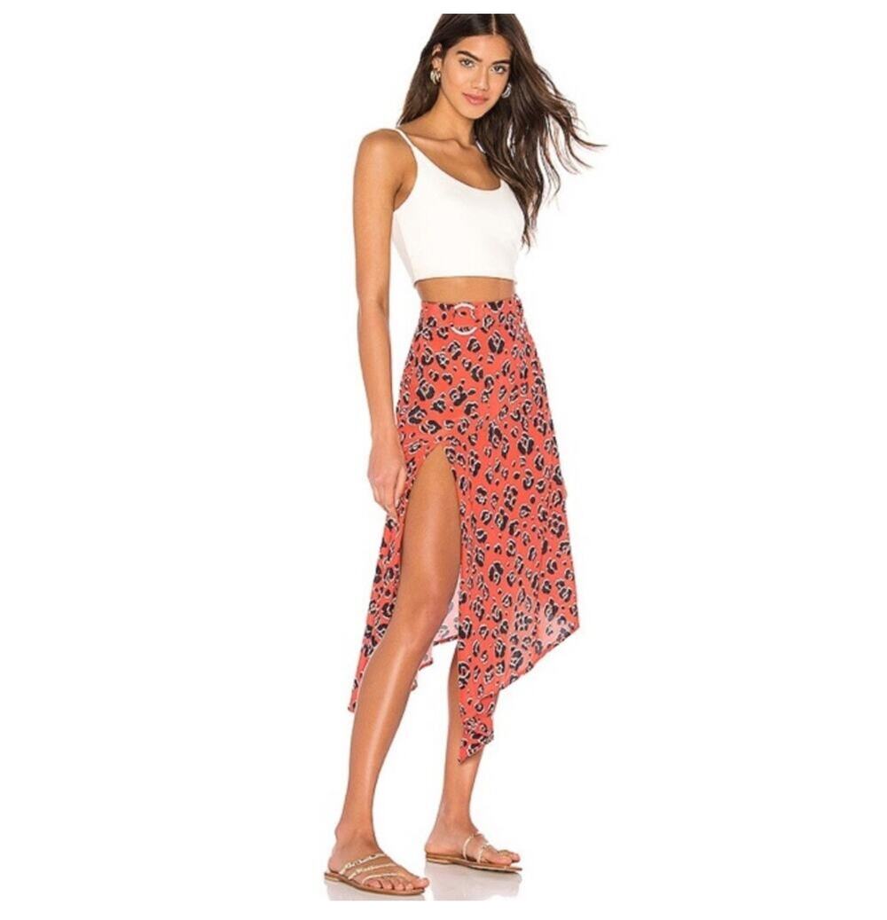 Suboo Zanzibar Animal Print Belted Asymmetric Midi Skirt 2 Casual Resort Beach